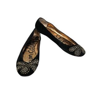 Sam Edelman Charleen Black Suede Leather Bronze Studded Toe Ballet Flats Size 8